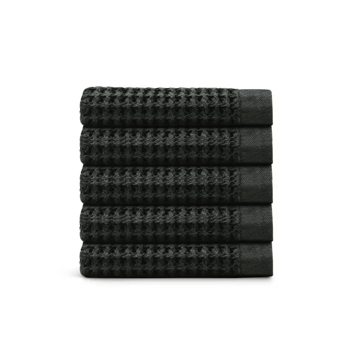 Egyptian Cotton Waffle Hand Towels - Black - 5 piece set