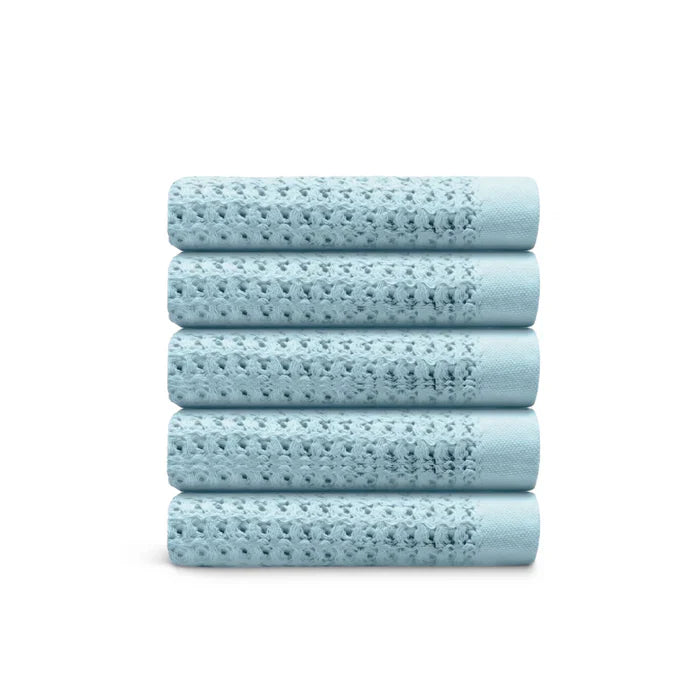 Egyptian Cotton Waffle Hand Towels - Light Blue - 5 piece set
