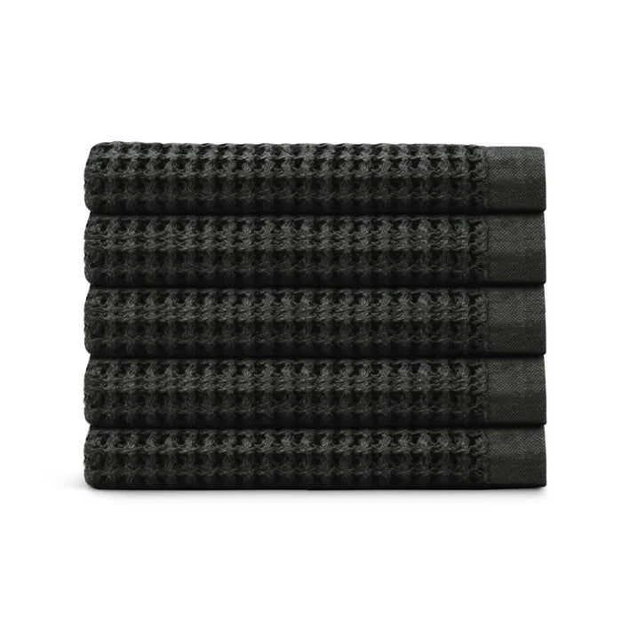 Egyptian Cotton Waffle Bath Towels - Black - 5 piece set