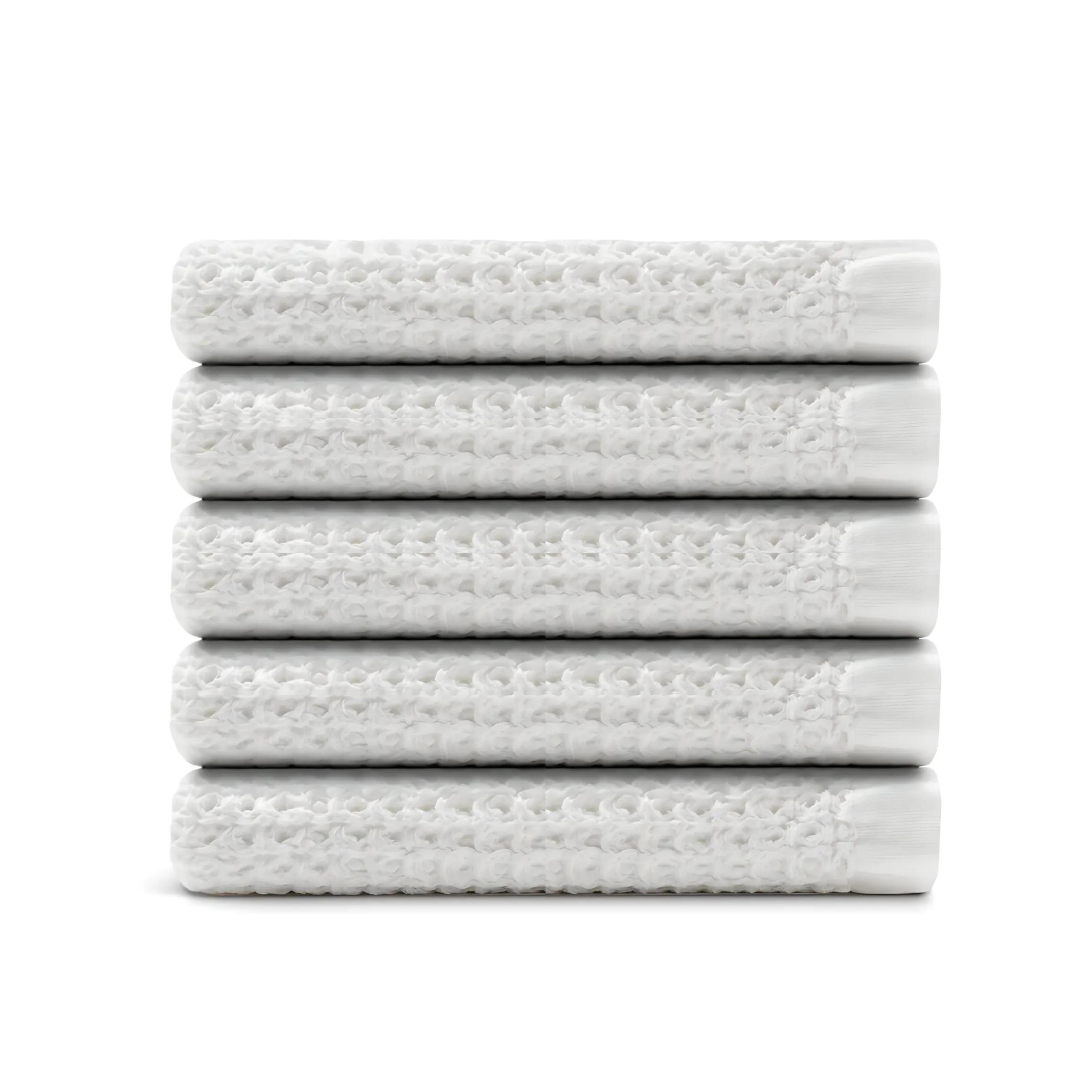 Egyptian Cotton Waffle Bath Towels 5pcs - Pure White